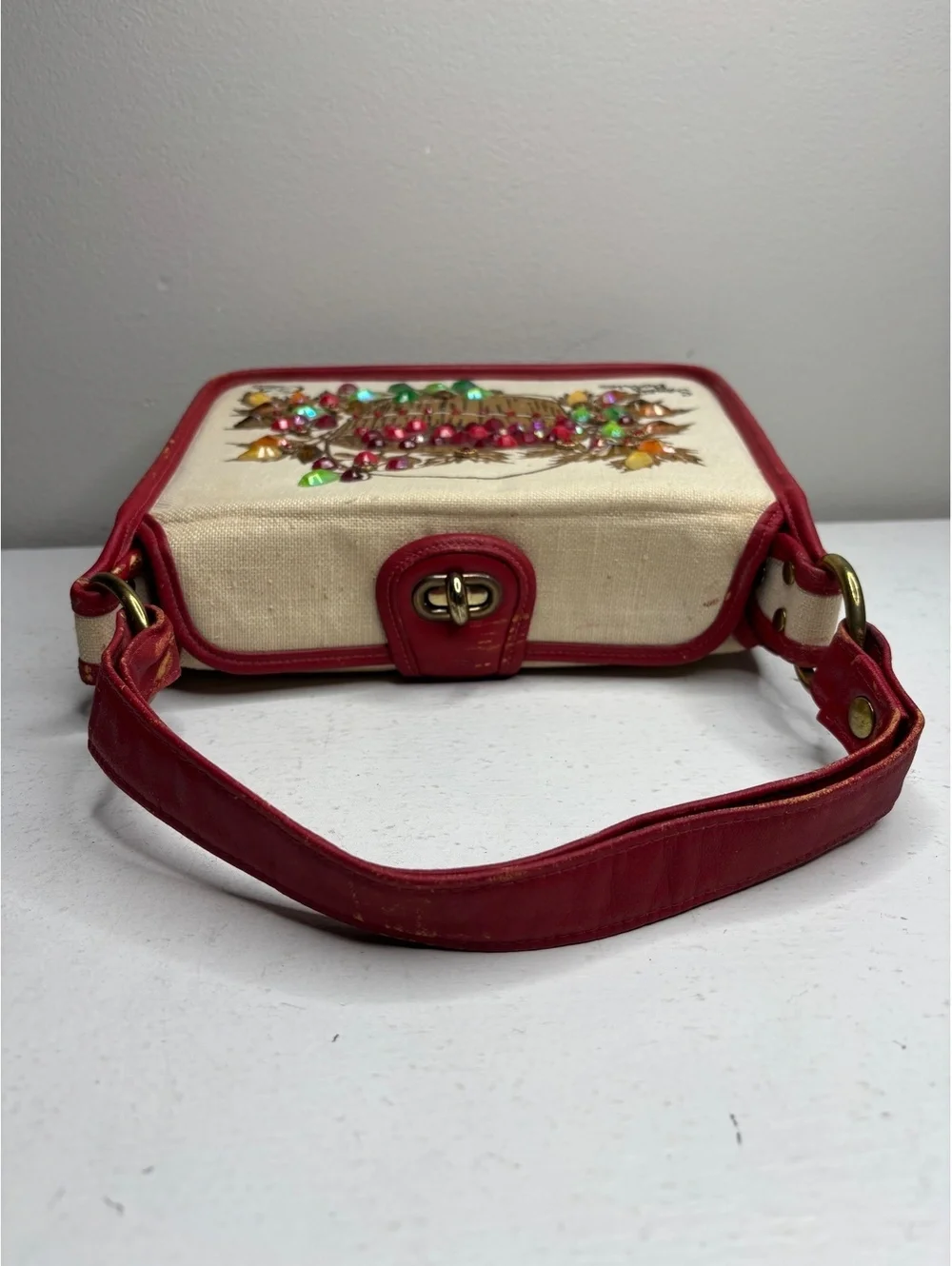 Vintage Enid Collins of Texas Saucy Berries Jeweled Canvas Handbag